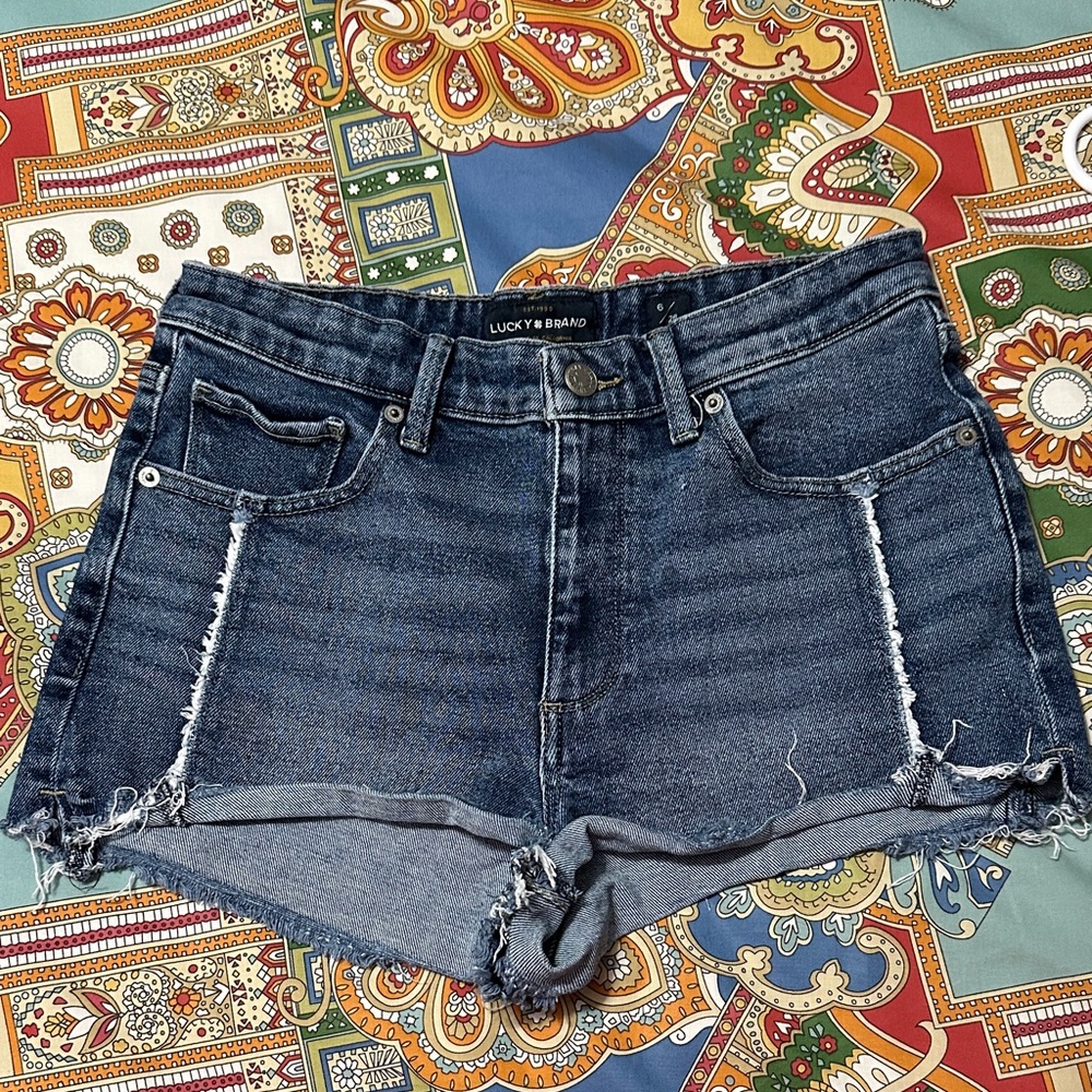 Lucky Brand Indigo Frayed Hem Denim Shorts